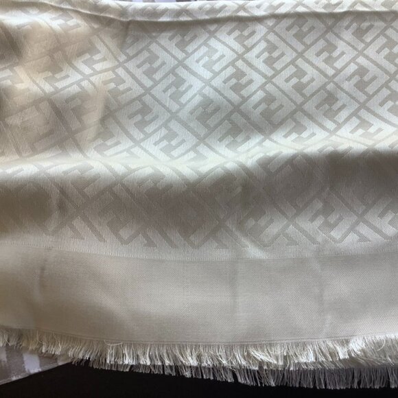 FF Logo Printed Fringe Detailed Silk/Wool Blend Scarf Shawl - Picture 5 of 5